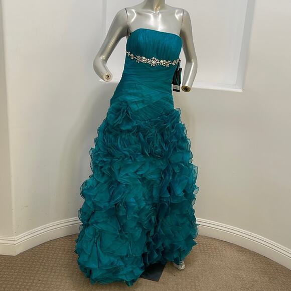 BICICI & COTY Strapless Teal Gown Rhinestones accent Size S Special Occasion NWT - Picture 13 of 15